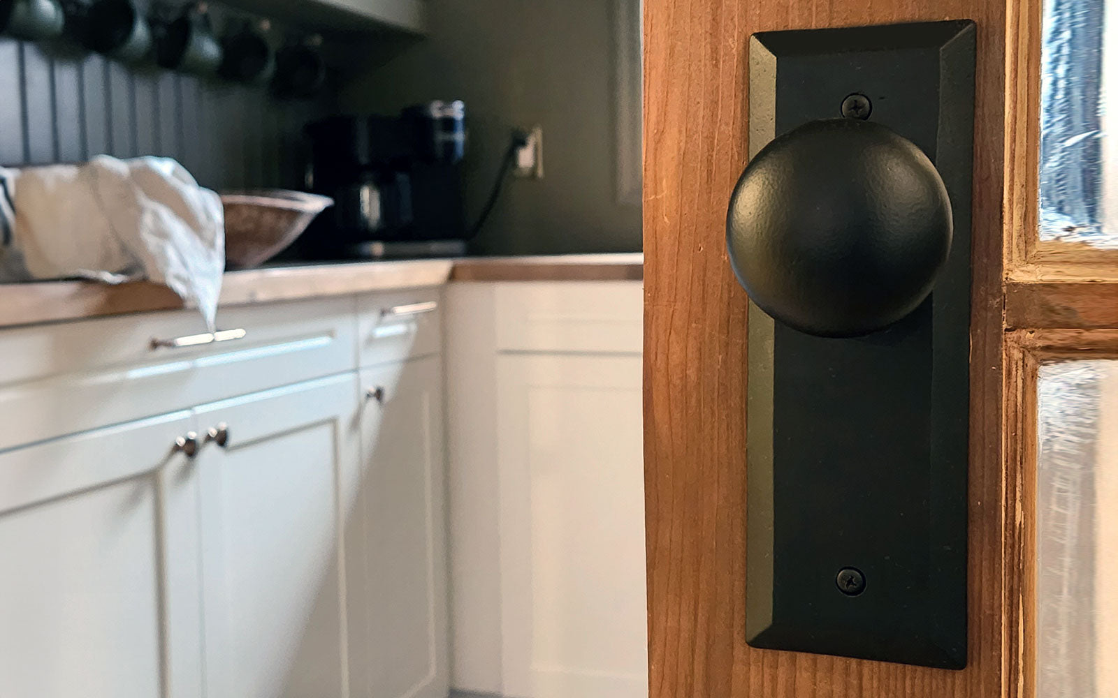 wood refinished refurbished pantry door with black iron hardware from ageless iron
