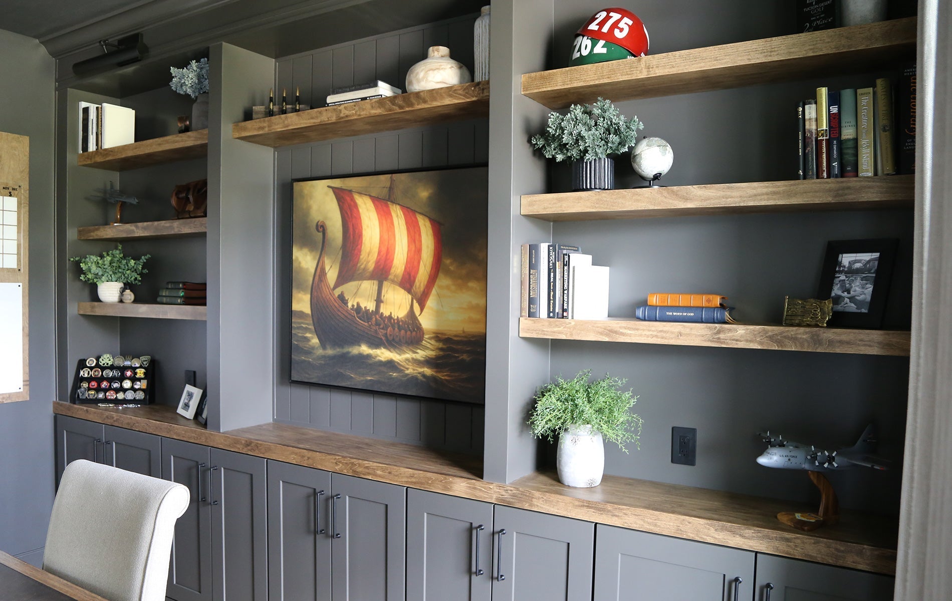 A DIY Home Office with Rustic Modern Cabinet Details