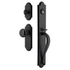 Dome One-Piece Handleset with A-Grip and Dome Long Plate and Black Shadow Porcelain Knob