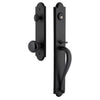 Dome One-Piece Handleset with A-Grip and Dome Tall Plate and Black Shadow Porcelain Knob