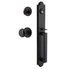 Dome One-Piece Handleset with D-Grip and Loch Rosette and Black Shadow Porcelain Knob