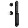 Dome One-Piece Handleset with D-Grip and Loch Rosette and White Snow Porcelain Knob