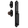 Dome One-Piece Handleset with D-Grip and Vault Short Plate and Brown Autumn Porcelain Knob