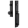 Keep One-Piece Handleset with D-Grip and Keep Tall Plate and Black Shadow Porcelain Knob