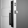 Keep One-Piece Handleset with D-Grip and Vale Short Plate and White Snow Porcelain Knob