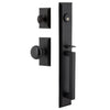 Keep One-Piece Handleset with D-Grip and Vale Short Plate and Black Shadow Porcelain Knob