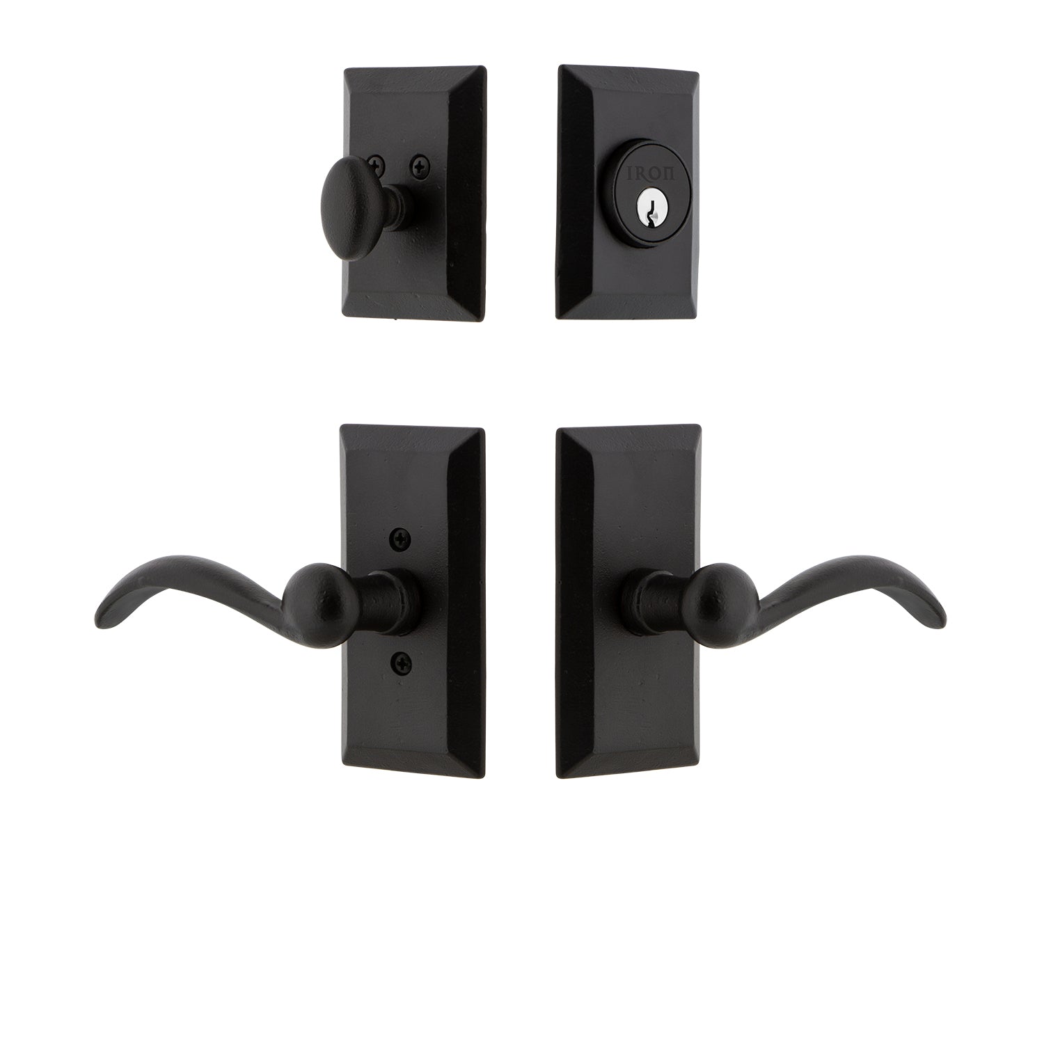 Ageless Iron Hardware Black Vale Short Plate Entry Set with Tine Lever